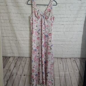 Vtg 80s 90s  Shadowline Long Nightgown Sz Lg Floral Empire V-Neck Coquette Trad
